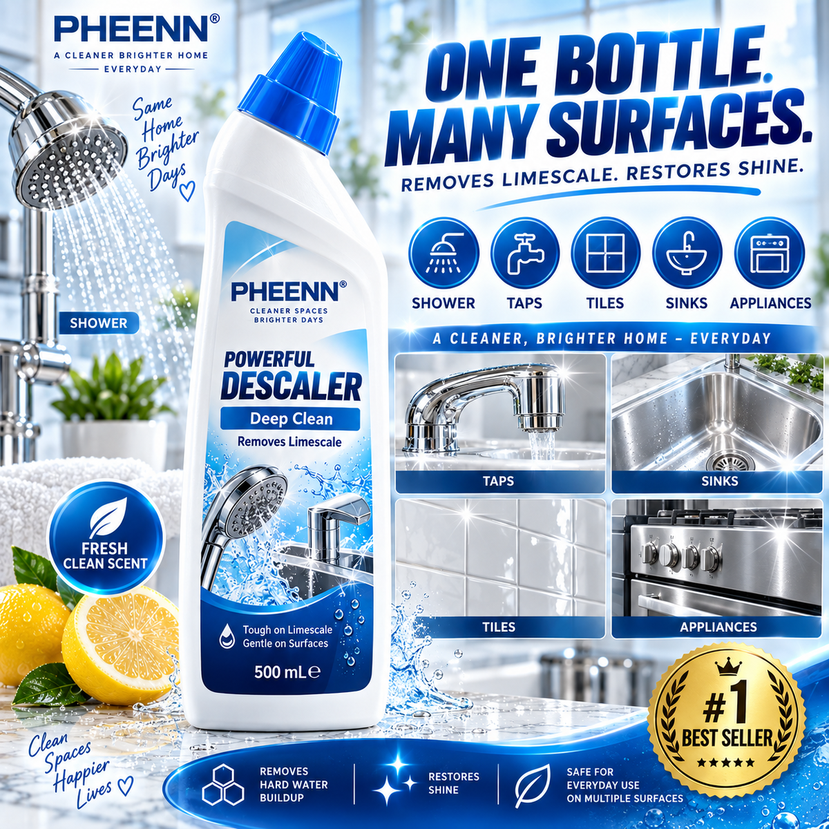 PHEENN® Limescale Remover – Fast-Acting Descaler for Hard Water Stains, Mineral Buildup & Shine, 500 mL