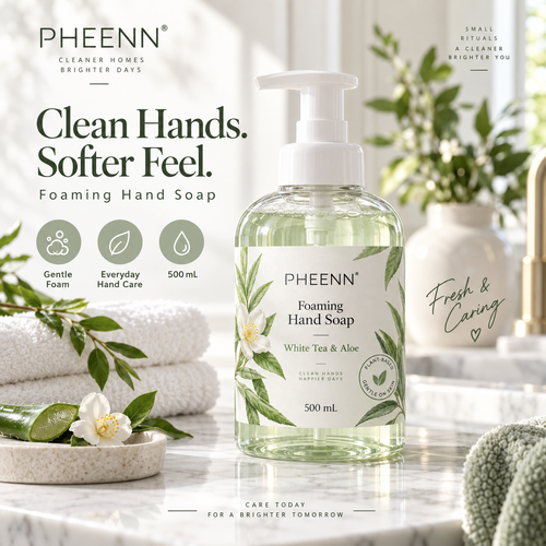 PHEENN® Foaming Hand Soap – White Tea & Aloe Gentle Cleanser for Fresh, Soft Hands, 500 mL