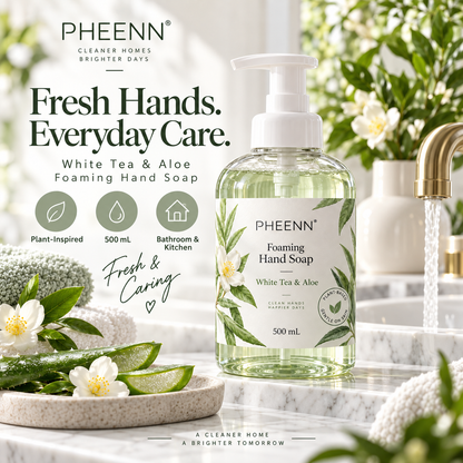 PHEENN® Foaming Hand Soap – White Tea & Aloe Gentle Cleanser for Fresh, Soft Hands, 500 mL