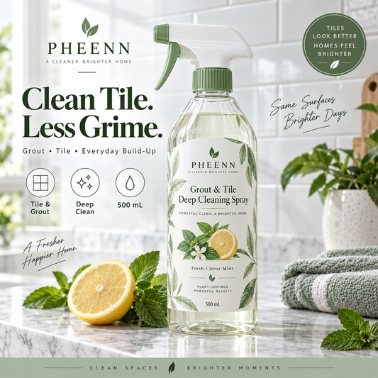 ✨ PHEENN® Grout & Tile Deep Cleaning Spray – Fresh Citrus Mint Cleaner for Tile, Grout & Everyday Buildup, 500 mL🍃