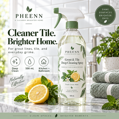✨ PHEENN® Grout & Tile Deep Cleaning Spray – Fresh Citrus Mint Cleaner for Tile, Grout & Everyday Buildup, 500 mL🍃