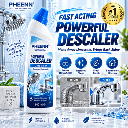 PHEENN® Limescale Remover – Fast-Acting Descaler for Hard Water Stains, Mineral Buildup & Shine, 500 mL