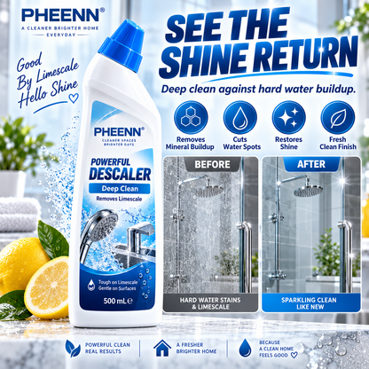 PHEENN® Limescale Remover – Fast-Acting Descaler for Hard Water Stains, Mineral Buildup & Shine, 500 mL