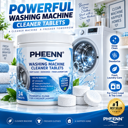 PHEENN® Washer Cleaner Tablets – Deep Clean Formula for Residue, Limescale & Everyday Machine Care