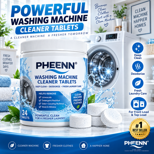 PHEENN® Washer Cleaner Tablets – Deep Clean Formula for Residue, Limescale & Everyday Machine Care