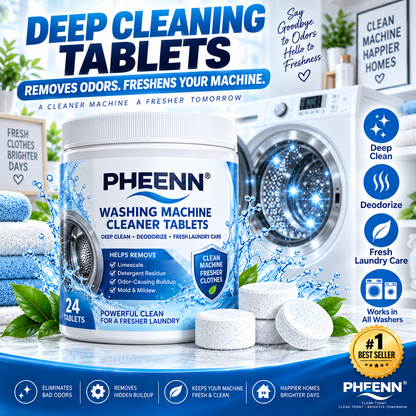 PHEENN® Washer Cleaner Tablets – Deep Clean Formula for Residue, Limescale & Everyday Machine Care