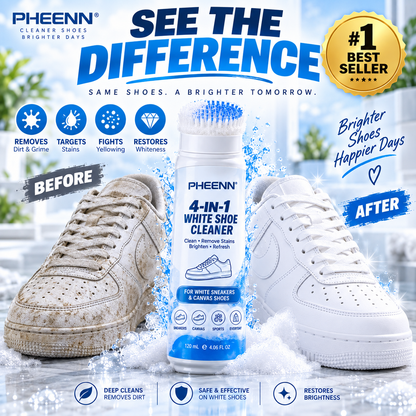 PHEENN® White Shoe Cleaner – 4-in-1 Sneaker Cleaning Formula with Built-In Brush, 120 mL