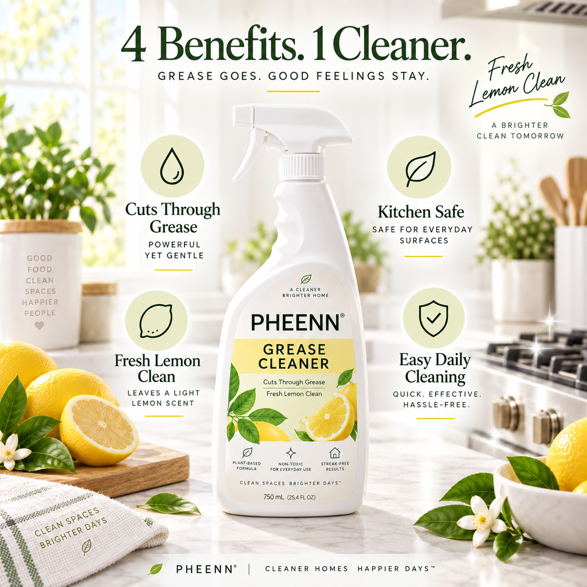 PHEENN® Kitchen Degreaser – Powerful Grease Cleaner for Stove, Range Hood, Countertops & More, 500 mL