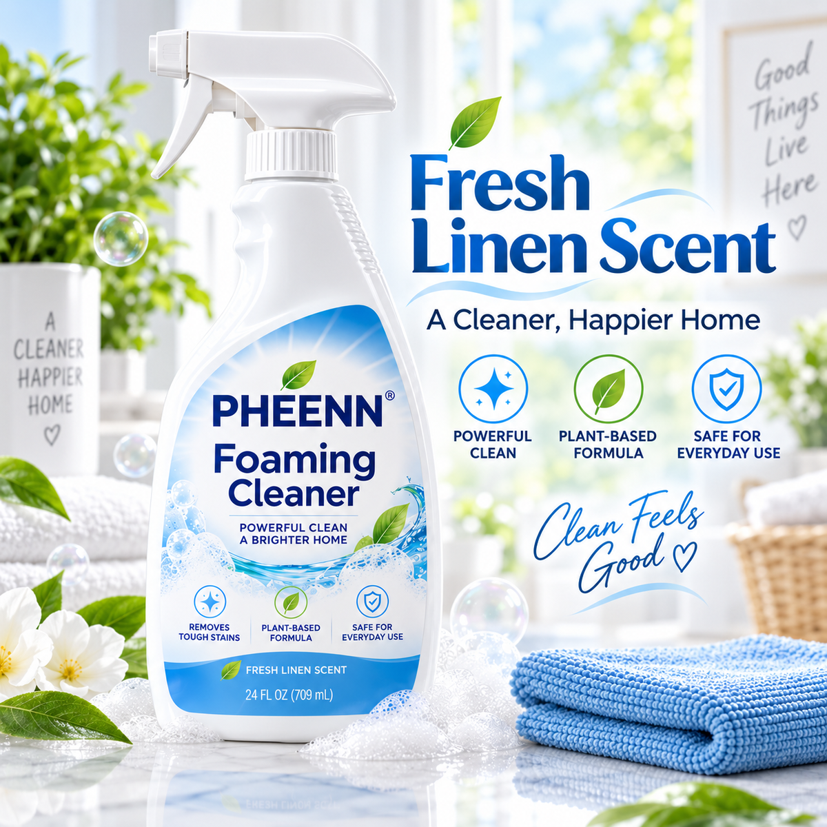 🌿 PHEENN® Deep Cleaning Foaming Spray – Easy-Wipe Multi-Surface Cleaner for Sinks, Counters, Bathrooms, Kitchens & Tiles